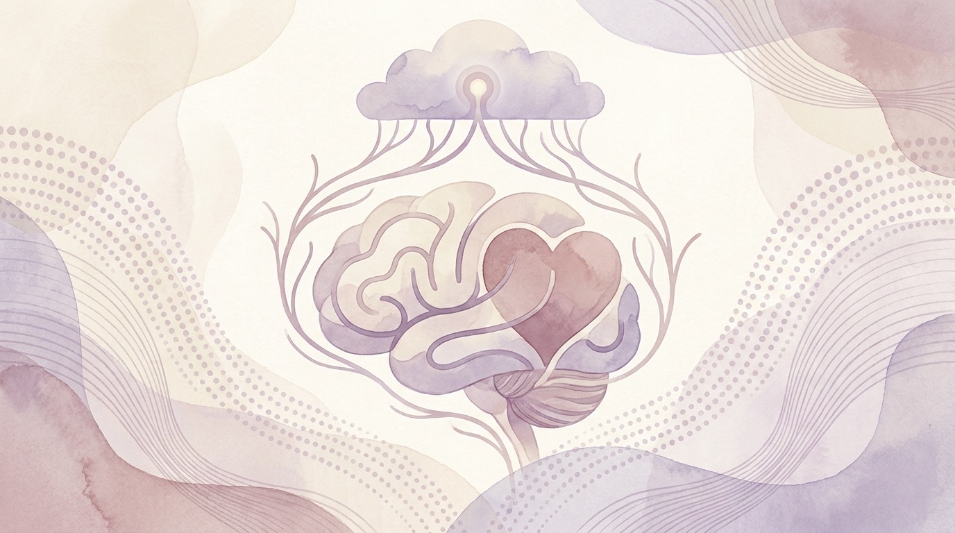 A soft conceptual image representing AI gently supporting emotional wellbeing and pattern recognition