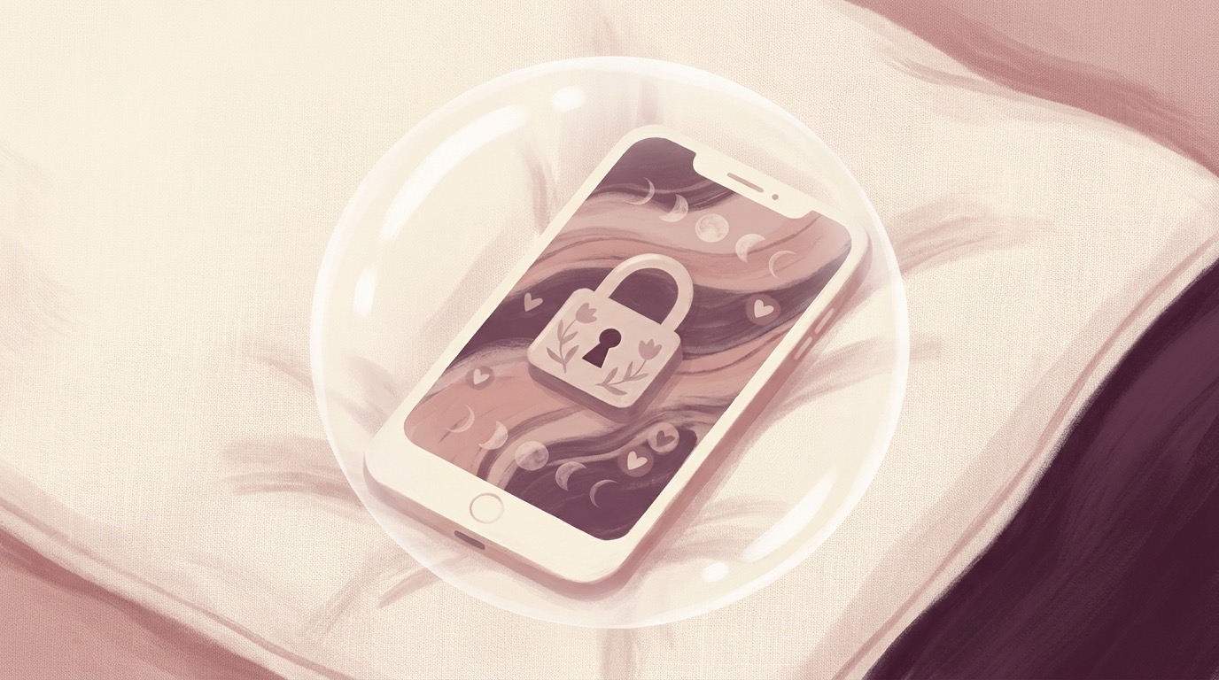 Conceptual illustration of cycle data encrypted and locked on a smartphone for on-device privacy