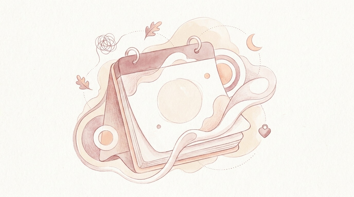 Ilustração das principais causas de atraso menstrual, como estresse, peso, tireoide e hormônios