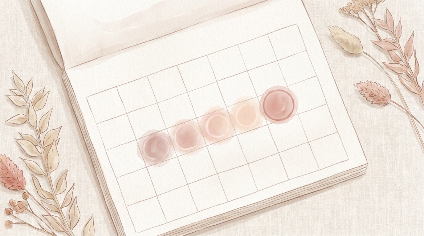 Calendario delicado junto a una taza de té y un teléfono, evocando el cálculo de la ventana fértil a lo largo del ciclo