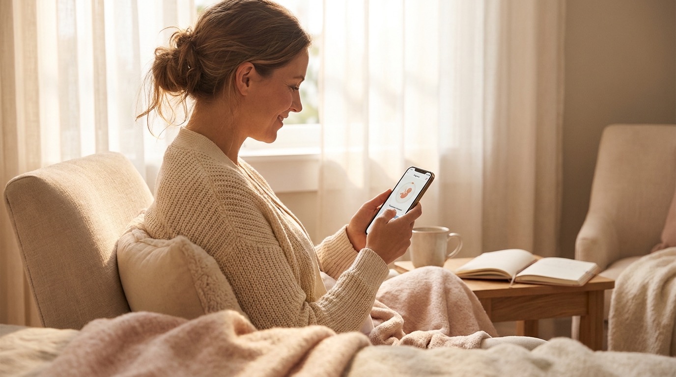 Vyve app showing an ovulation date and expected period window so a user can see whether spotting falls at implantation timing
