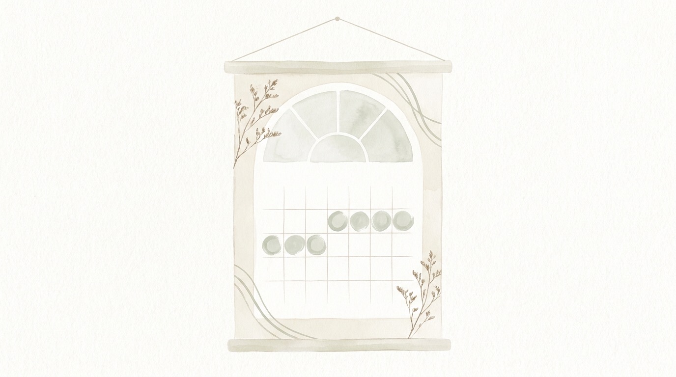 Calendário menstrual destacando a janela fértil e o dia da ovulação ao longo de um ciclo de 28 dias